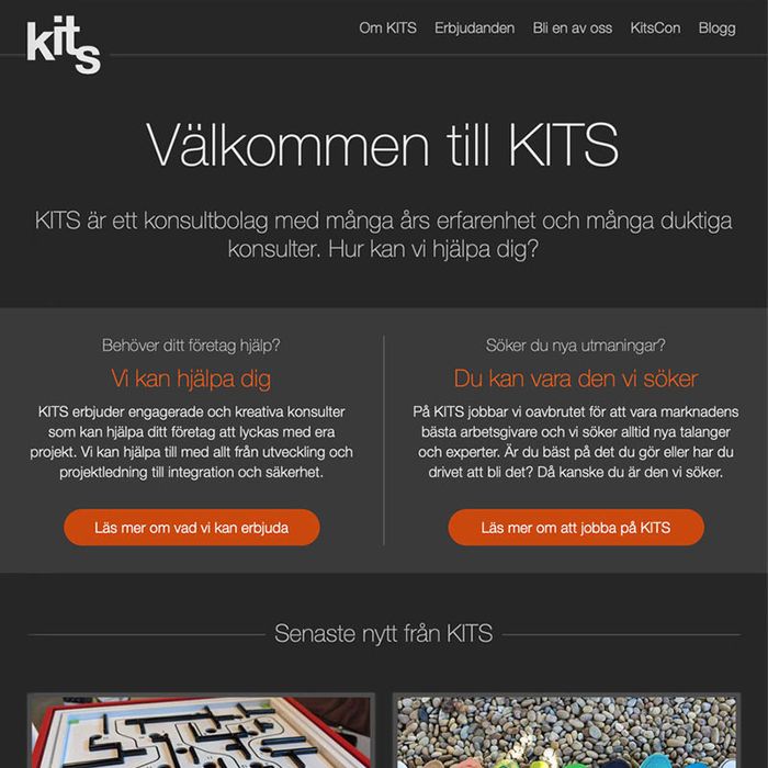 Screenshot of kits.se showing dark mode