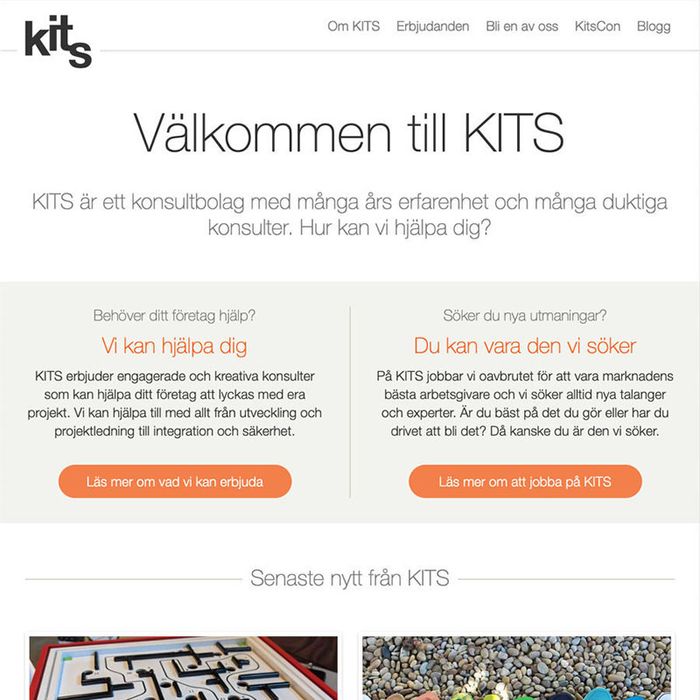 Screenshot of kits.se showing light mode