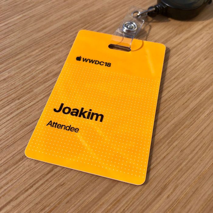 My yellow attendee badge for WWDC18