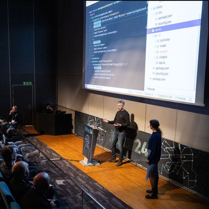 Jessica and I standing on the stage at Jfokus